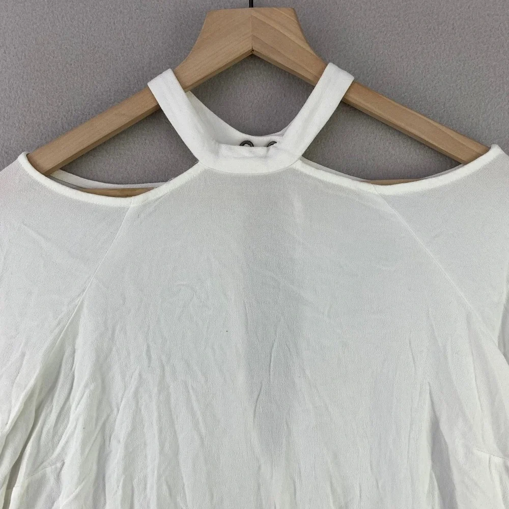 Free People Cold Shoulder Blouse Womens S White Boho Balloon Sleeve Prairie
